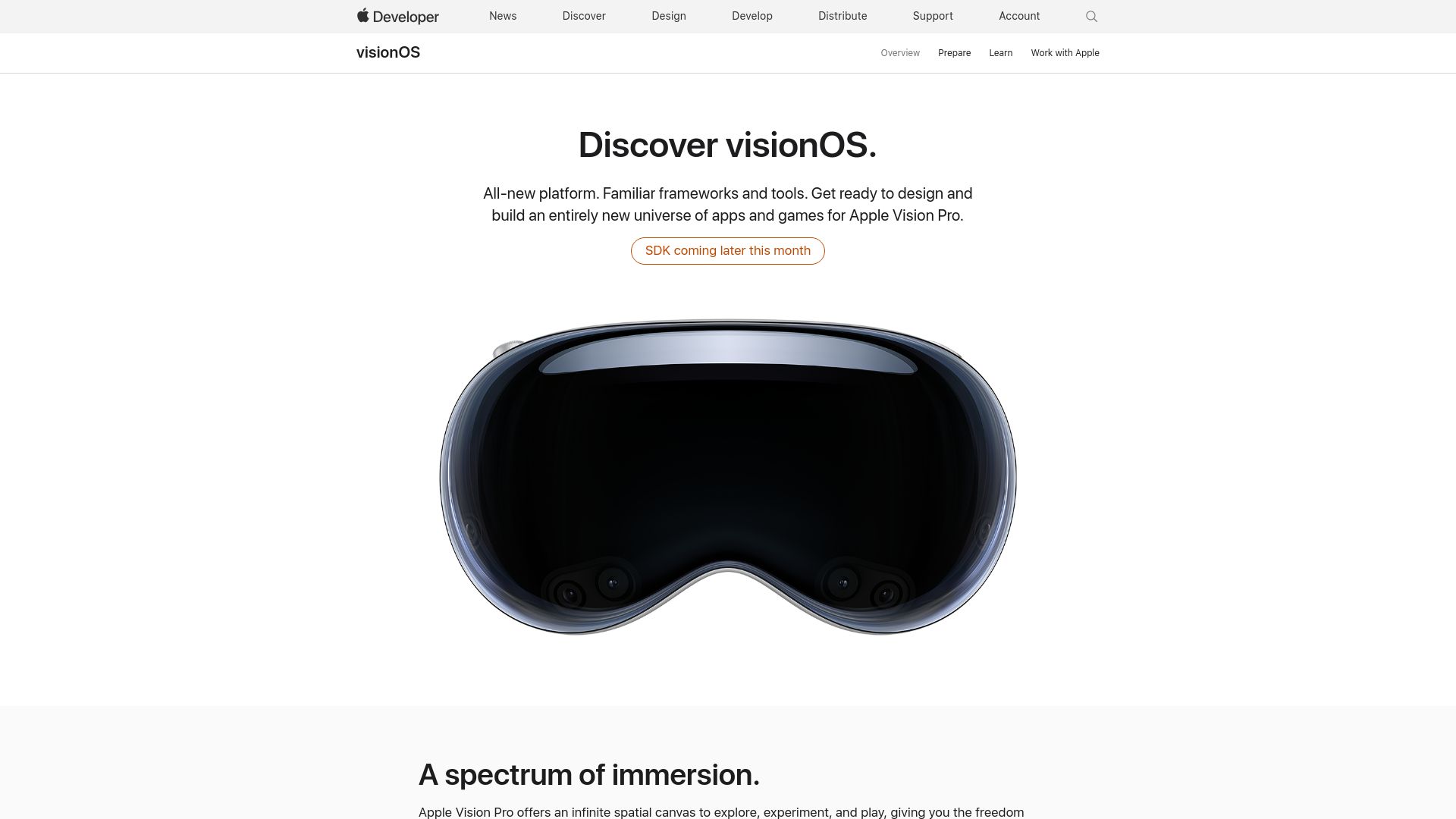 Screenshot of developer.apple.com: visionOS