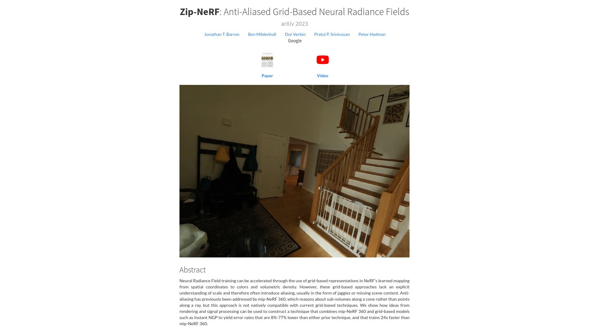 Screenshot of jonbarron.info: Zip-NeRF: Anti-Aliased Grid-Based Neural Radiance Fields