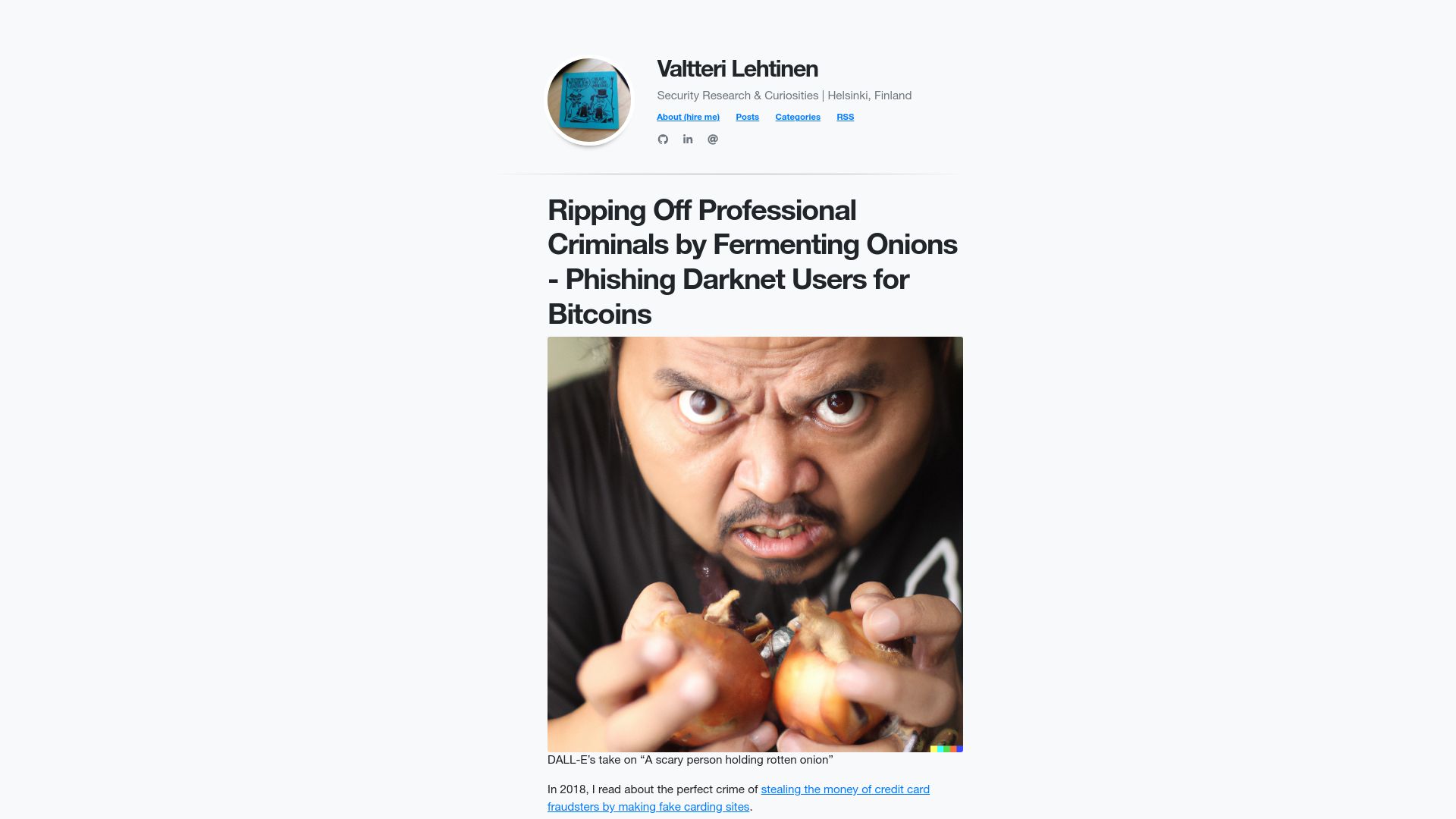 Screenshot of shufflingbytes.com: Ripping off professional criminals by fermenting onions