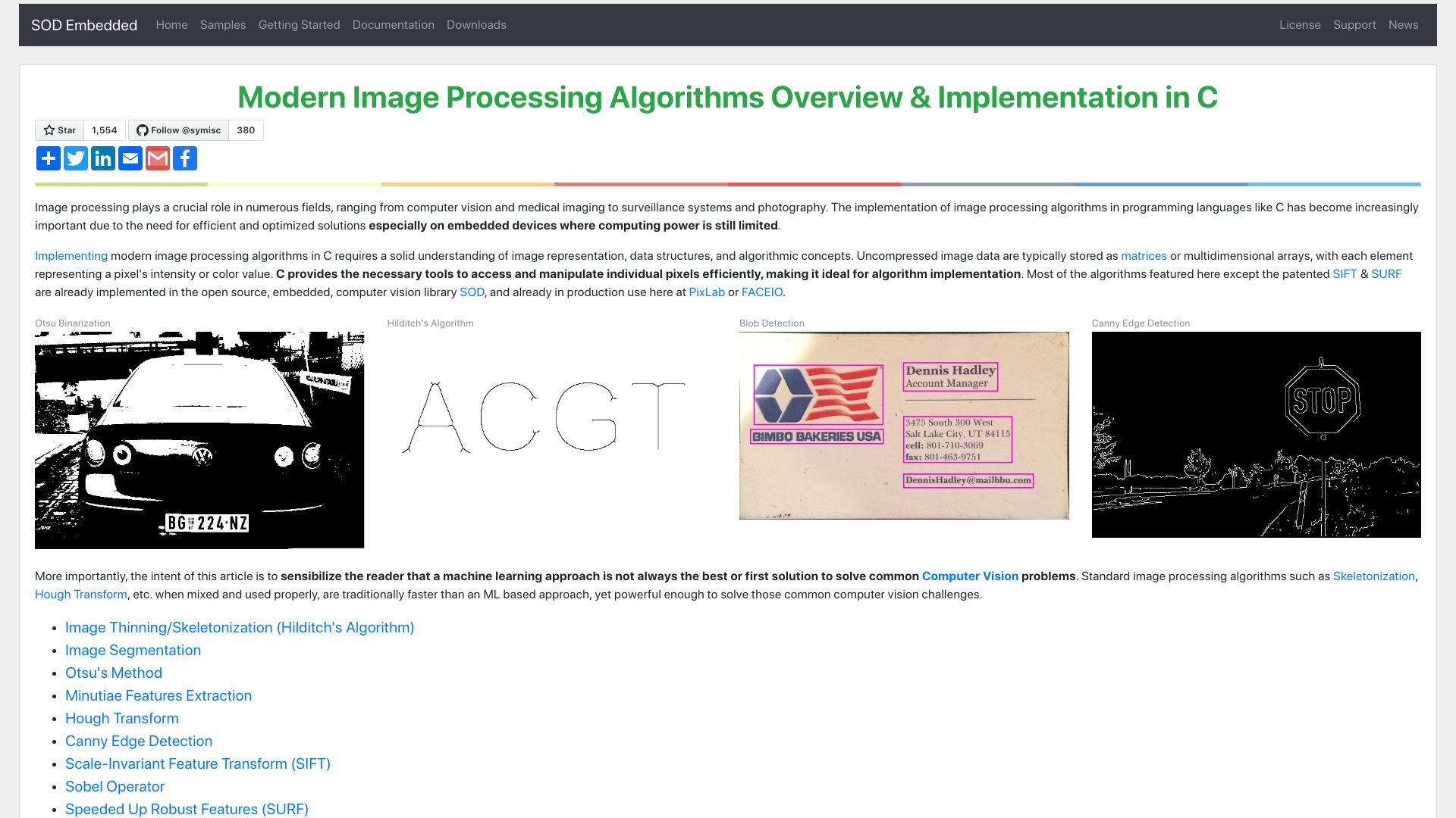 Screenshot of sod.pixlab.io: Modern Image Processing Algorithms Implementation in C