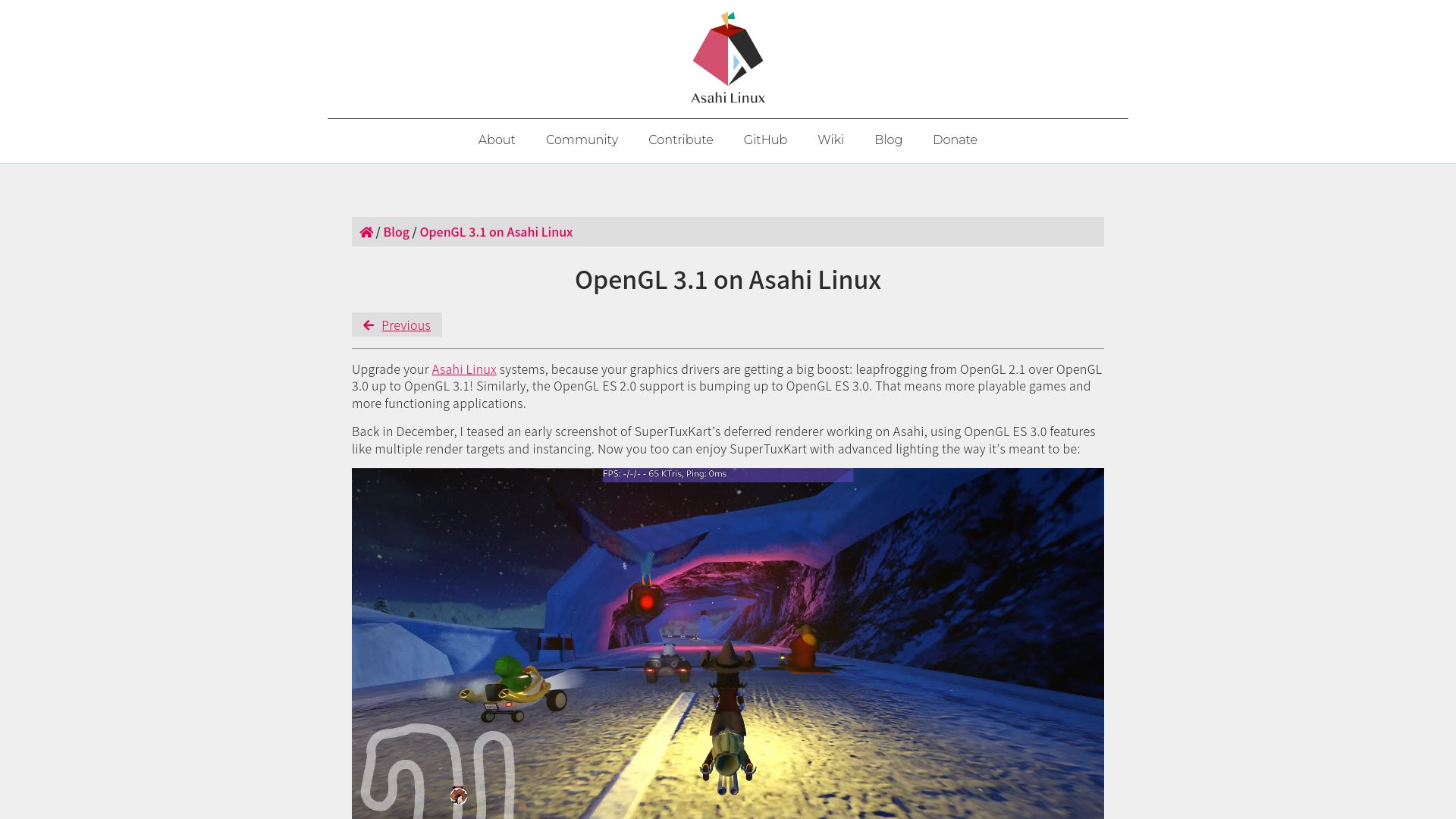 Screenshot of asahilinux.org: OpenGL 3.1 on Asahi Linux