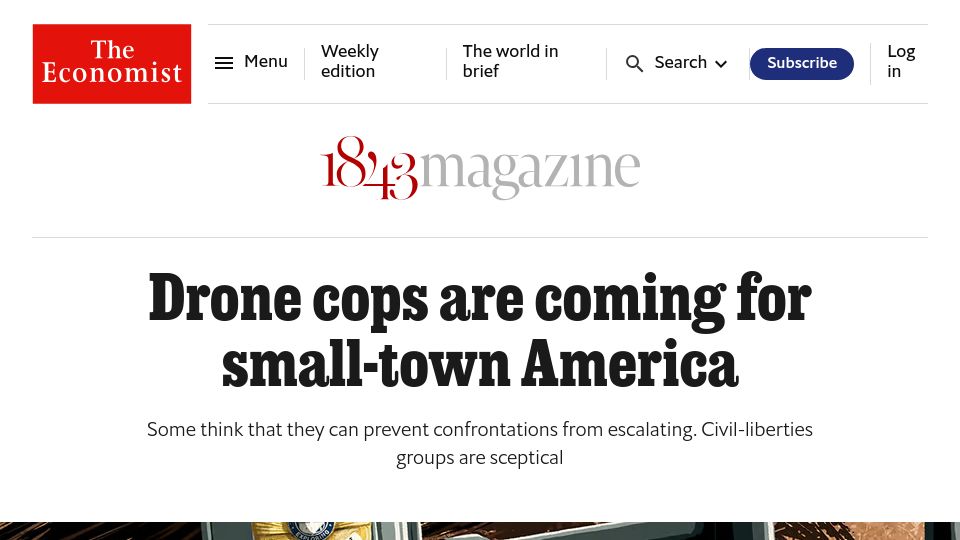 Screenshot of economist.com: Drone cops are coming for small-town America