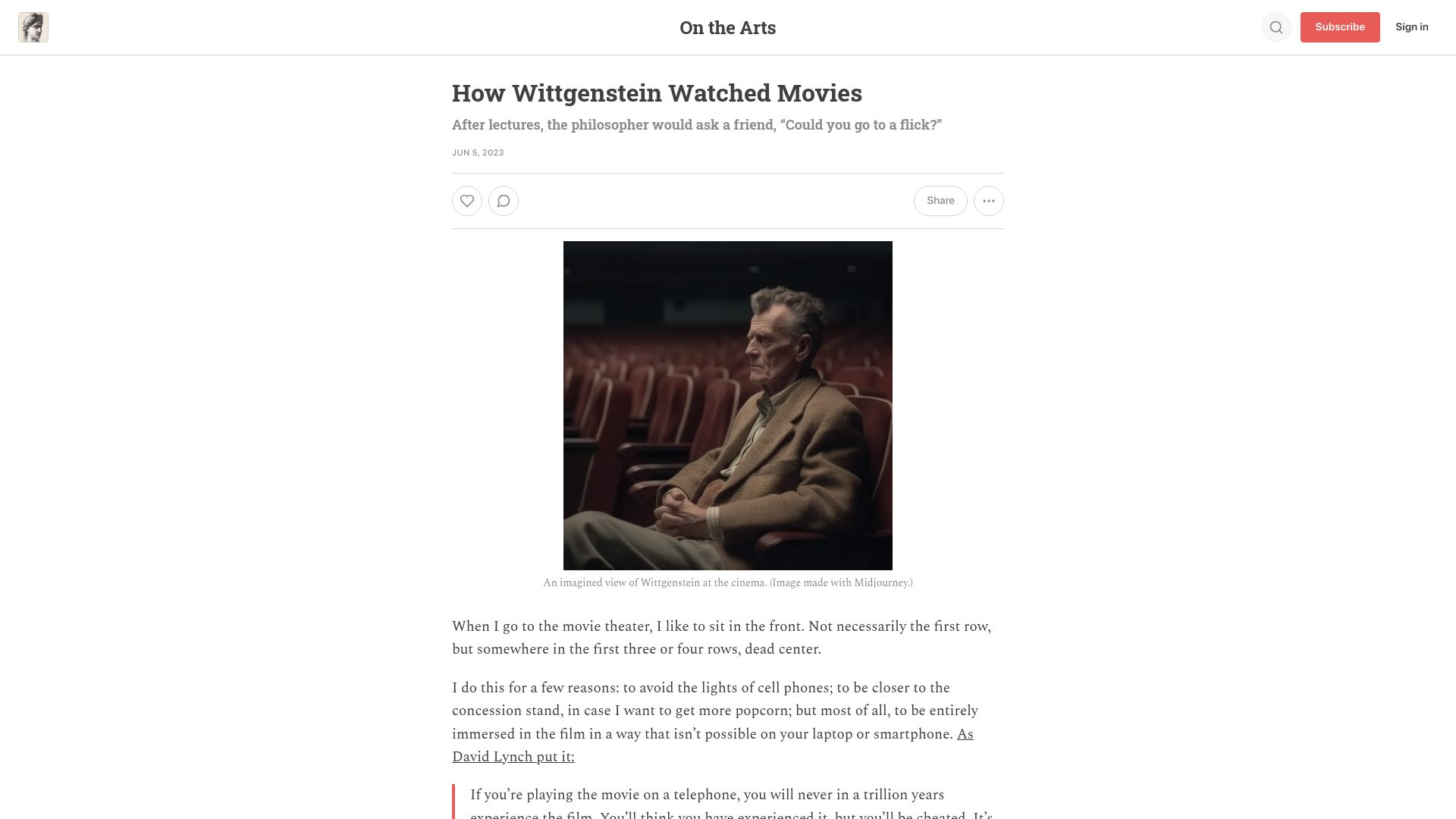 Screenshot of onthearts.com: How Wittgenstein Watched Movies