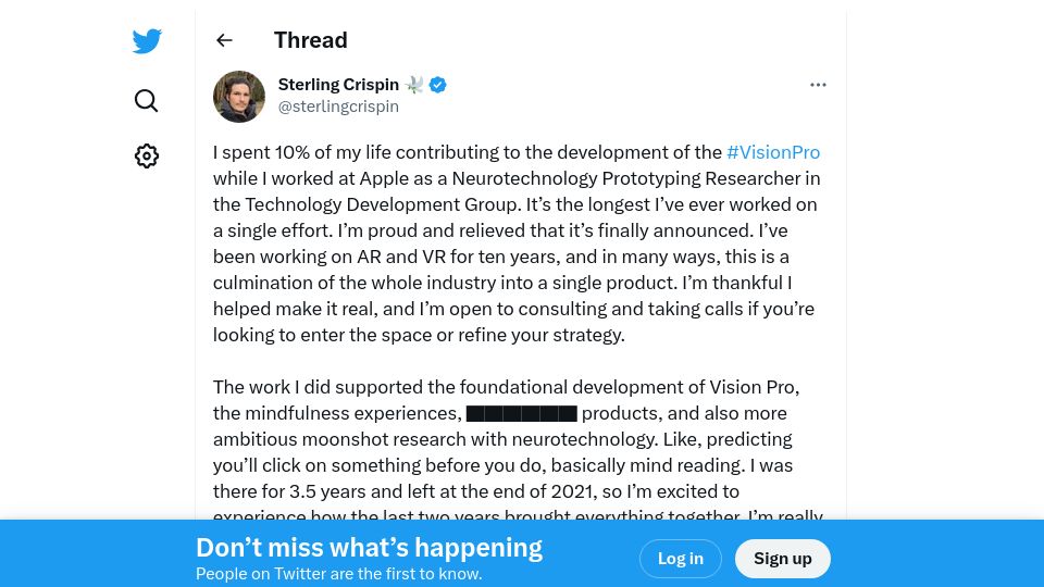 Screenshot of twitter.com: Apple Vision predictive bio-feedback