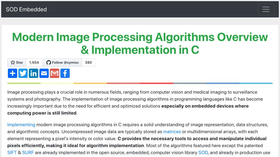 Screenshot of sod.pixlab.io: Modern Image Processing Algorithms Implementation in C