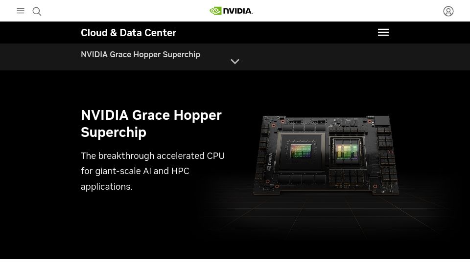 Screenshot of nvidia.com: Nvidia releases new AI chip with 480GB CPU RAM, 96GB GPU RAM