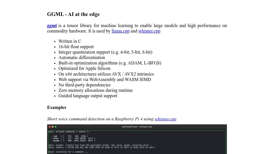 Screenshot of ggml.ai: GGML – AI at the Edge