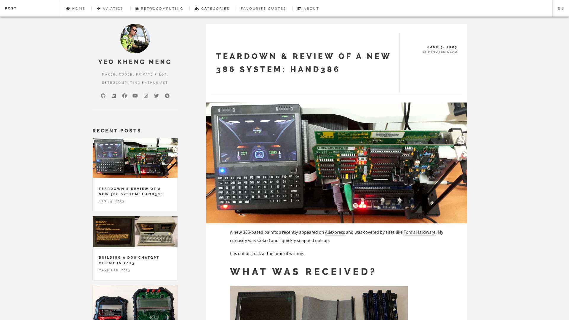 Screenshot of yeokhengmeng.com: Teardown and review of a new 386 system: Hand386