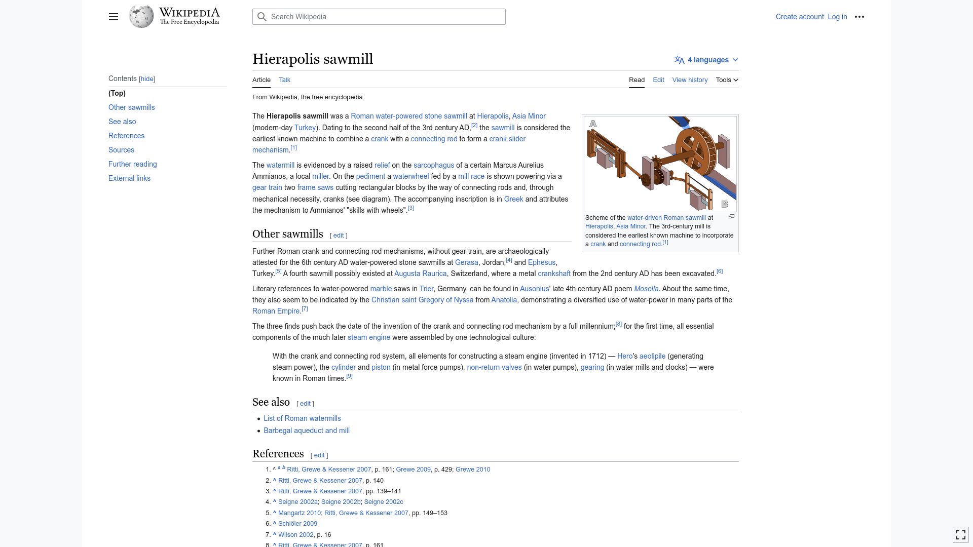Screenshot of en.wikipedia.org: Hierapolis Sawmill