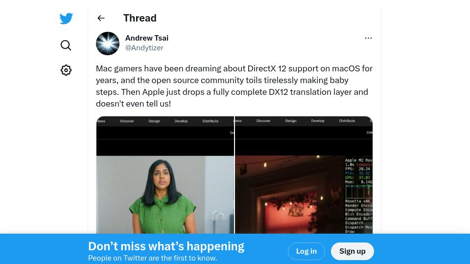 Screenshot of twitter.com: DirectX 12 Support on macOS