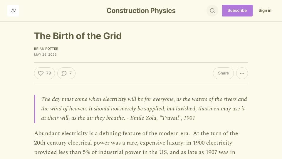 Screenshot of construction-physics.com: The Birth of the Grid