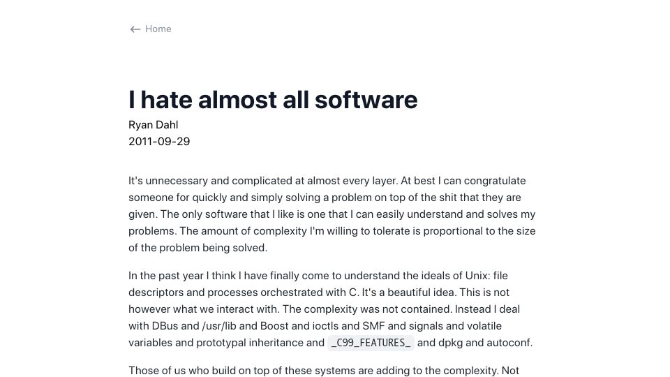 Screenshot of tinyclouds.org: I hate almost all software (2011)