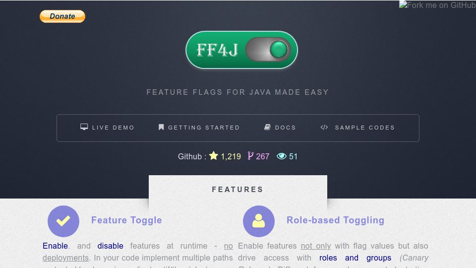 Screenshot of ff4j.github.io: FF4J – Feature Flags for Java