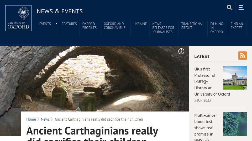 Screenshot of ox.ac.uk: Ancient Carthaginians did sacrifice their children (2014)