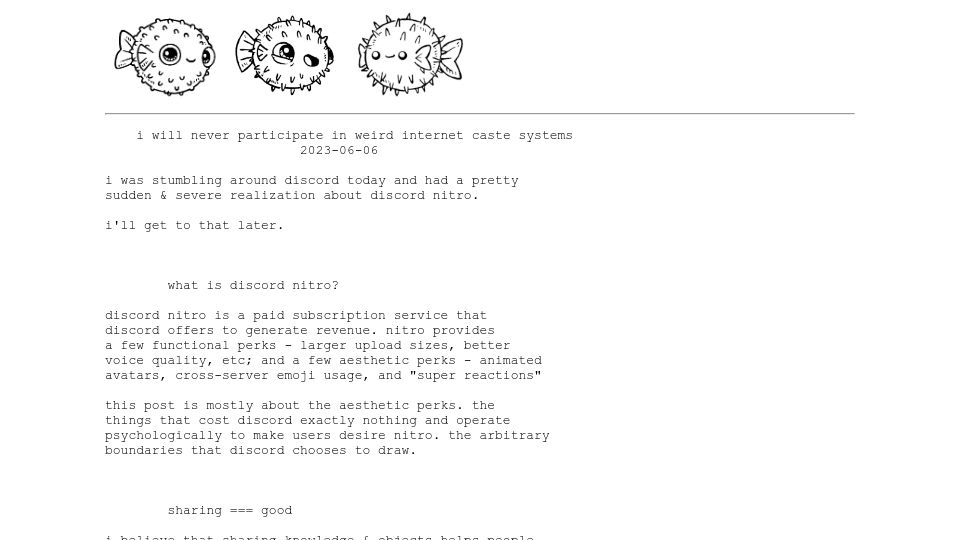 Screenshot of j3s.sh: I will never participate in weird internet caste systems