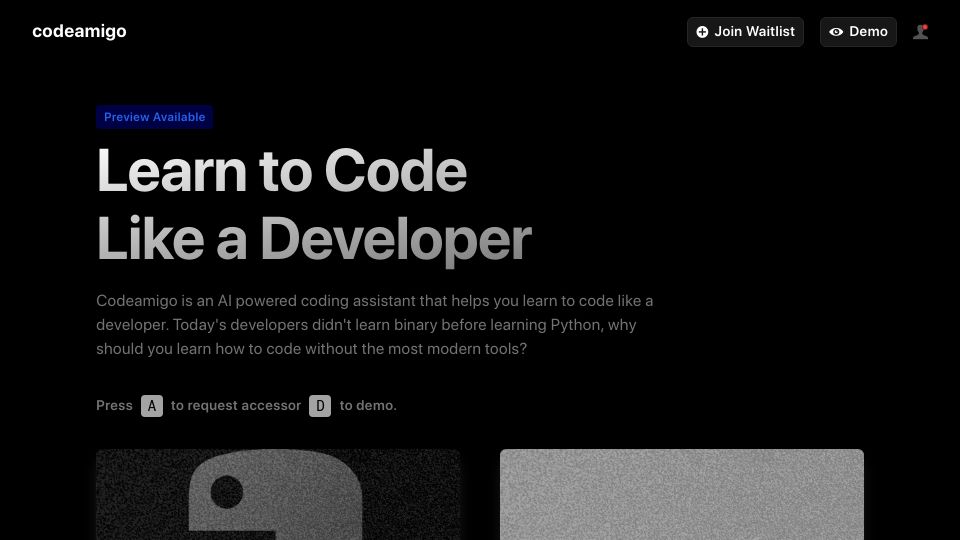 Screenshot of codeamigo.dev: I was rejected by Codecademy 3 times, so I built my own