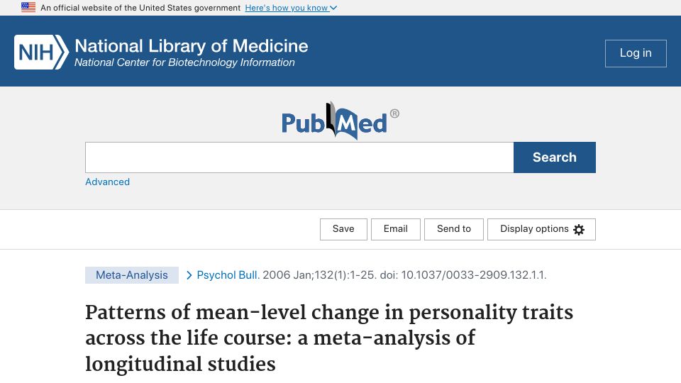 Screenshot of pubmed.ncbi.nlm.nih.gov: Patterns of mean-level change in personality traits across life course (2006)