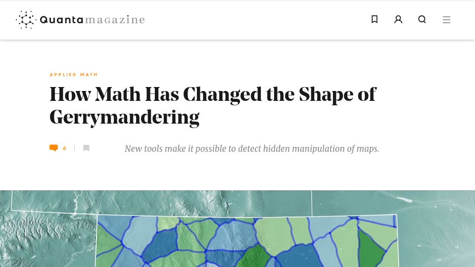 Screenshot of quantamagazine.org: Math has changed the shape of gerrymandering