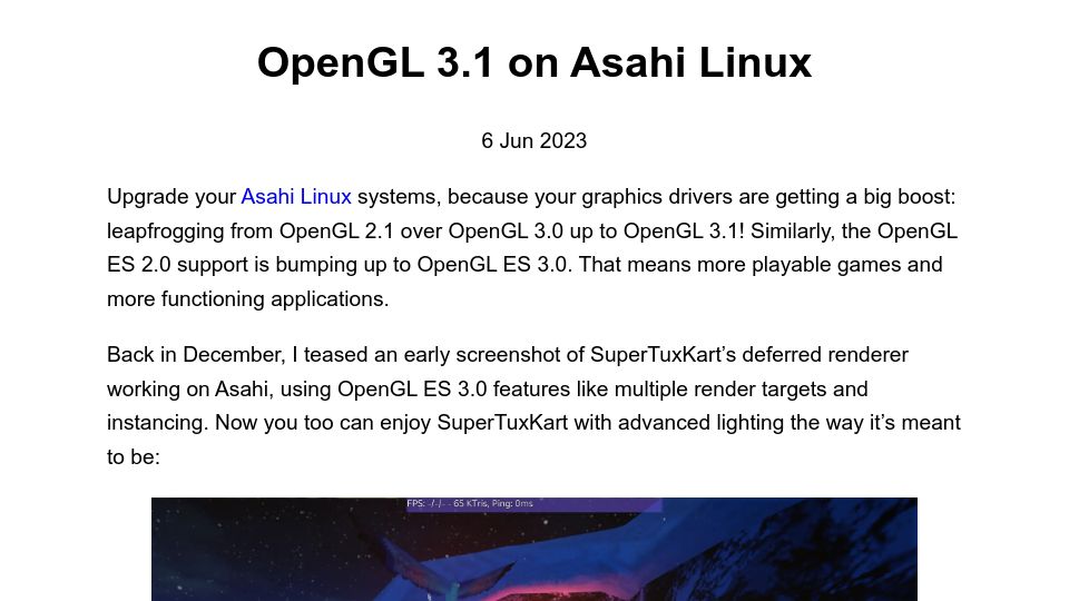 Screenshot of rosenzweig.io: OpenGL 3.1 on Asahi Linux