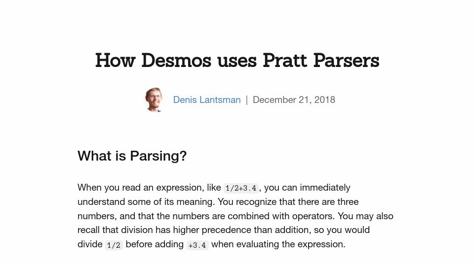 Screenshot of engineering.desmos.com: Desmos uses Pratt Parsers (2018)