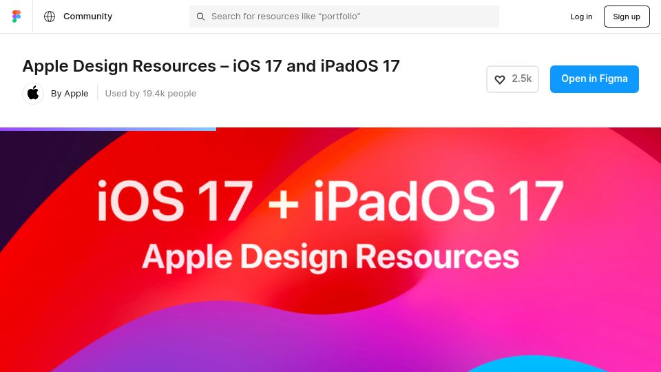 Screenshot of figma.com: Official Apple Design Resources for Figma – iOS 17 and iPadOS 17