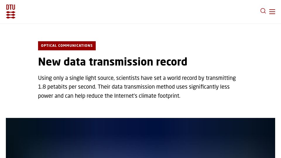 Screenshot of dtu.dk: New data transmission record