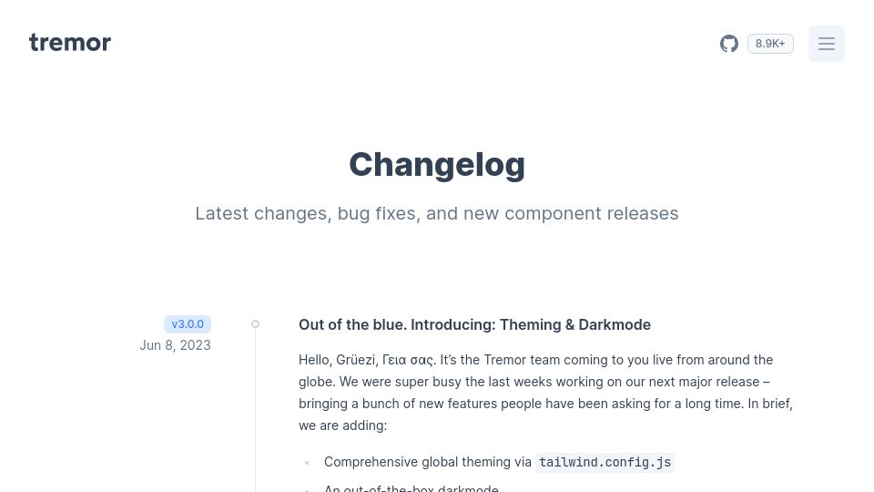 Screenshot of tremor.so: Show HN: Tremor 3.0 – Open-source library to build dashboards fast
