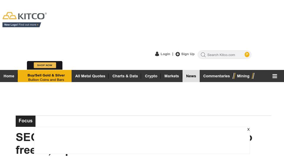 Screenshot of kitco.com: SEC granted emergency restraining order to freeze, repatriate Binance.US assets