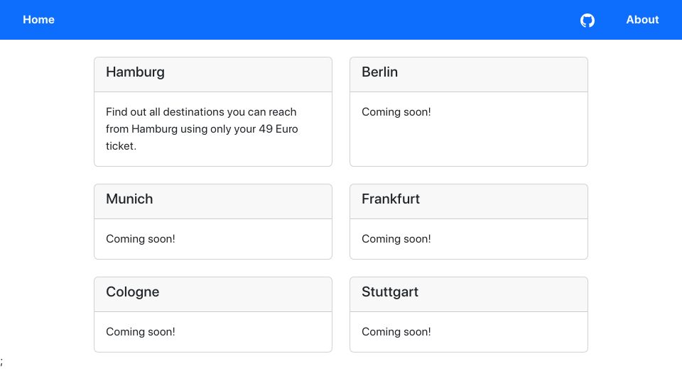 Screenshot of 49travel.vercel.app: Travel across Germany with the 49 Euro ticket