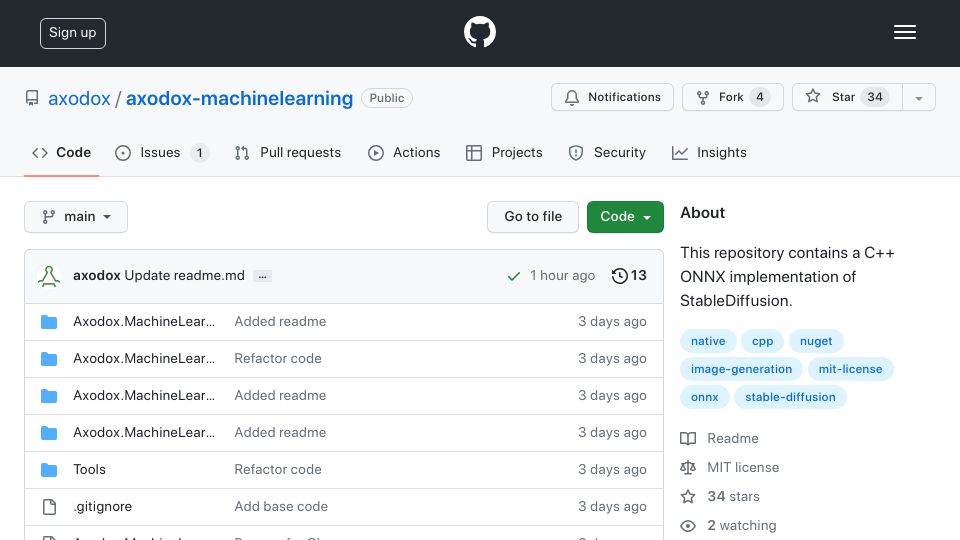 Screenshot of github.com: C++ Implementation of StableDiffusion