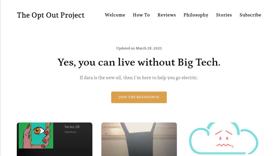 Screenshot of optoutproject.net: The Opt Out Project