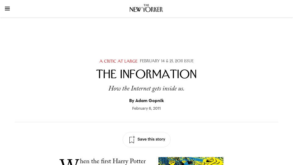 Screenshot of newyorker.com: How the Internet Gets Inside Us (2011)