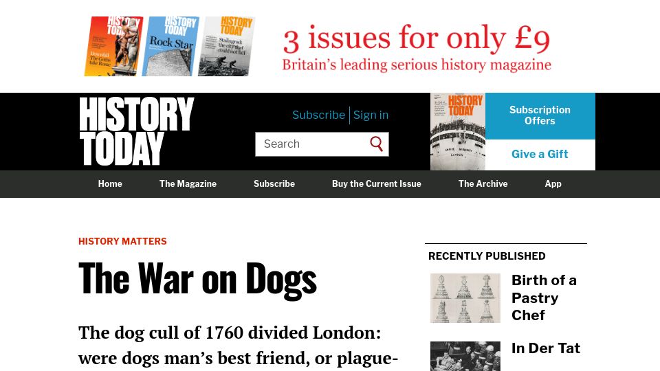 Screenshot of historytoday.com: The dog cull of 1760 divided London