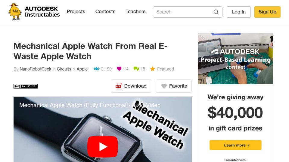 Screenshot of instructables.com: Mechanical Apple Watch from real e-waste Apple Watch