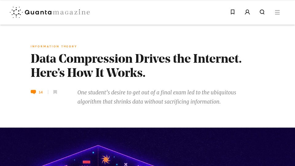 Screenshot of quantamagazine.org: A student’s desire to get out of a exam led to a compression algorithm