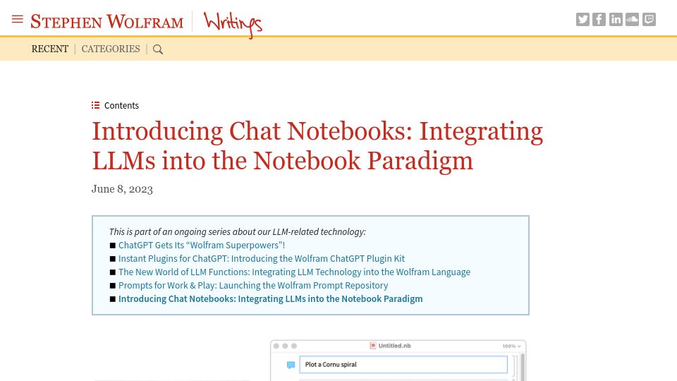 Screenshot of writings.stephenwolfram.com: Chat Notebooks