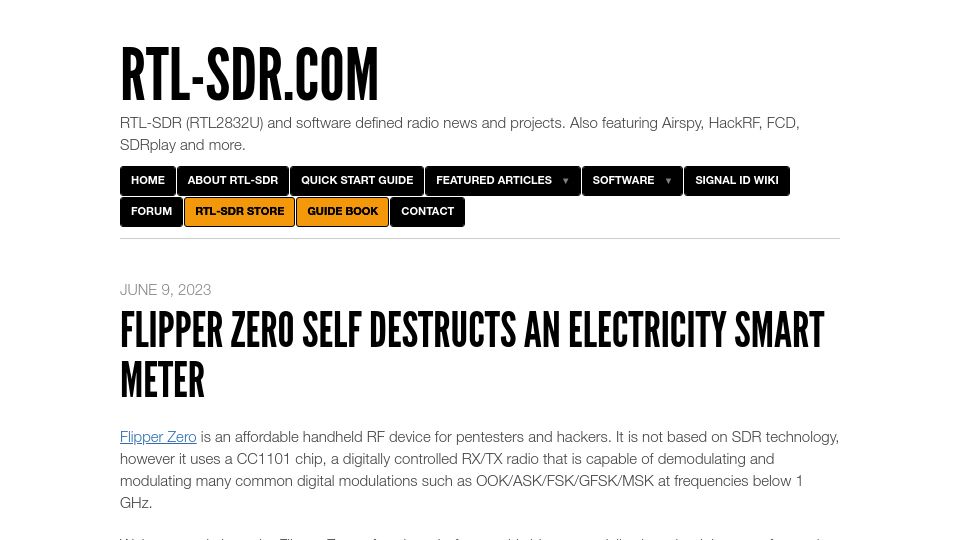 Screenshot of rtl-sdr.com: Flipper Zero Self Destructs an Electricity Smart Meter