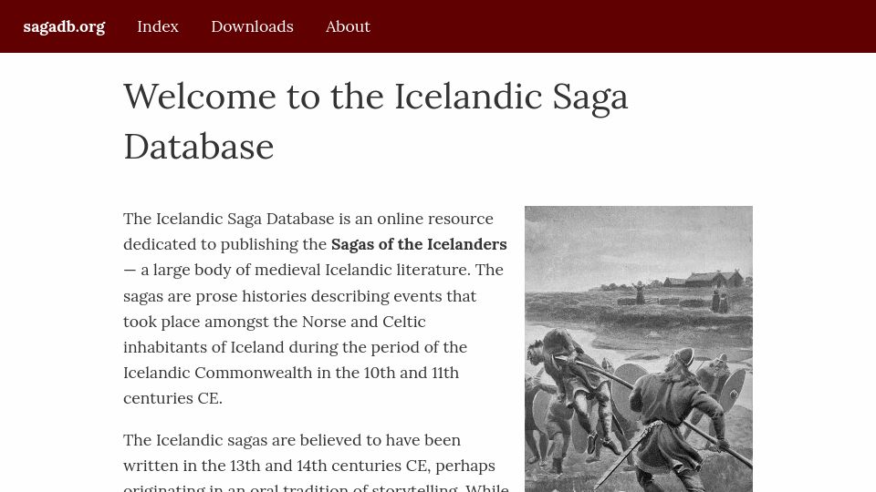 Screenshot of sagadb.org: The Icelandic Saga Database