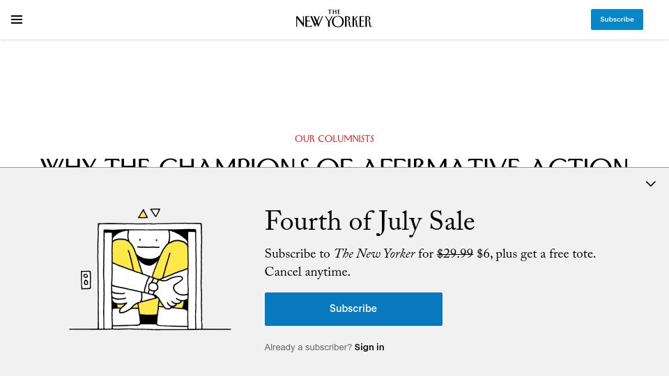 Screenshot of newyorker.com: Why the Champions of Affirmative Action Had to Leave Asian Americans Behind