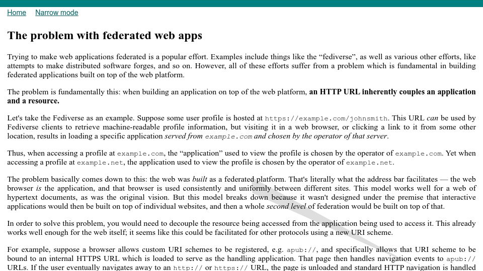 Screenshot of devever.net: The problem with federated web apps