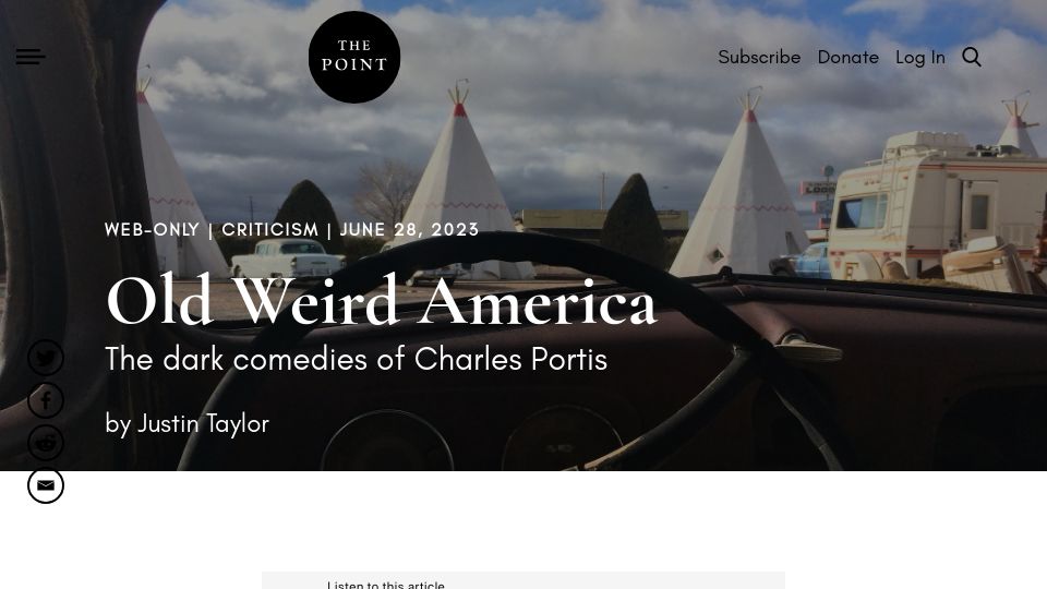 Screenshot of thepointmag.com: Old Weird America: The Dark Comedies of Charles Portis