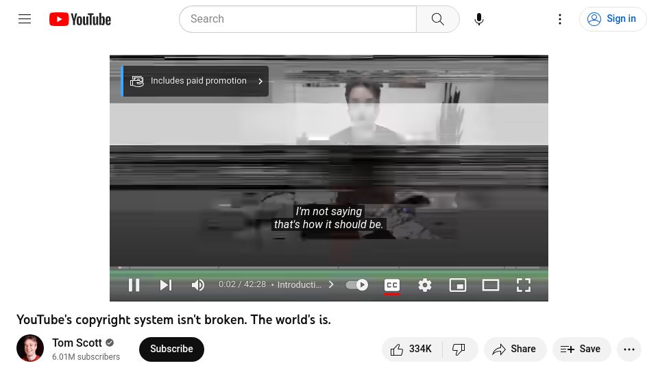 Screenshot of youtube.com: YouTube's copyright system isn't broken, the world's is (2020) [video]