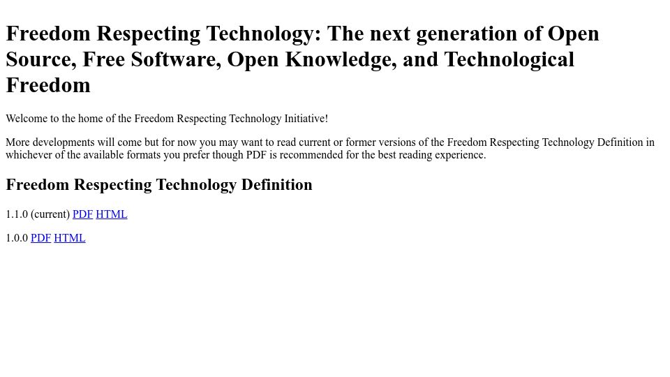 Screenshot of makesourcenotcode.github.io: Freedom Respecting Technology: Next Generation Open Source and Open Knowledge