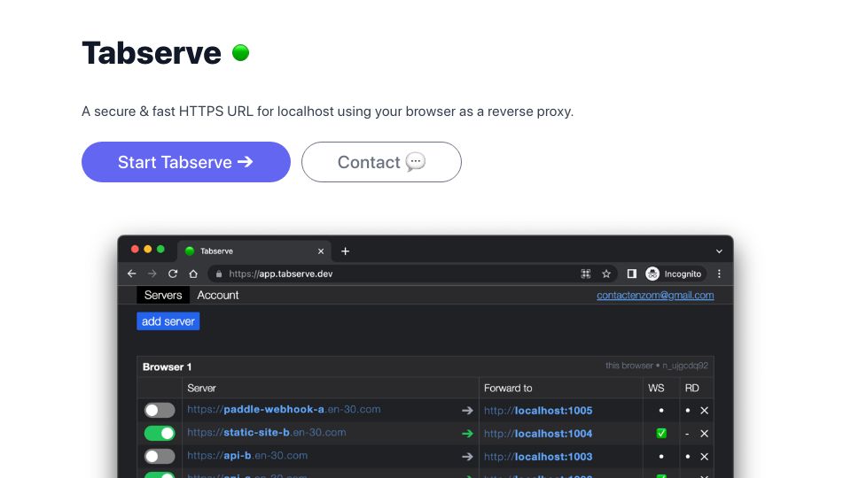 Screenshot of tabserve.dev: Show HN: Tabserve.dev. HTTPS proxy using Web Workers and a Cloudflare Worker