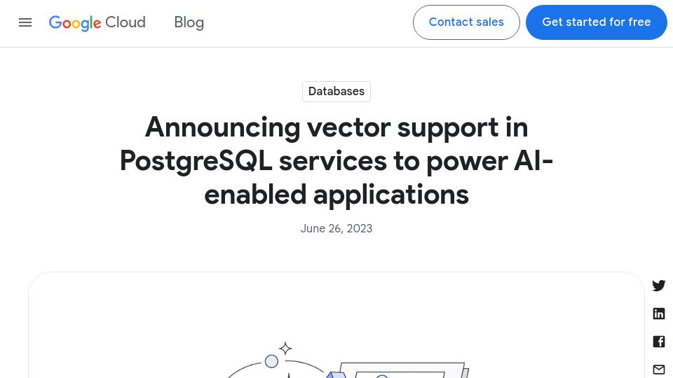 Screenshot of cloud.google.com: Vector support in PostgreSQL services to power AI-enabled applications