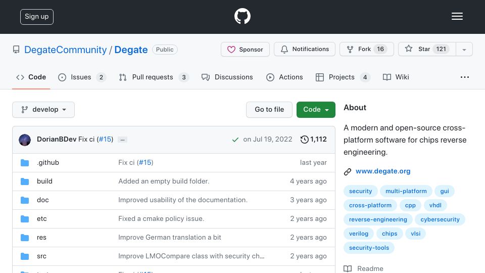 Screenshot of github.com: A modern and open-source cross-platform software for chips reverse engineering