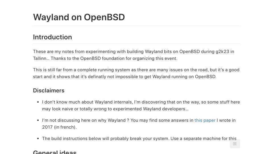 Screenshot of xenocara.org: Wayland on OpenBSD