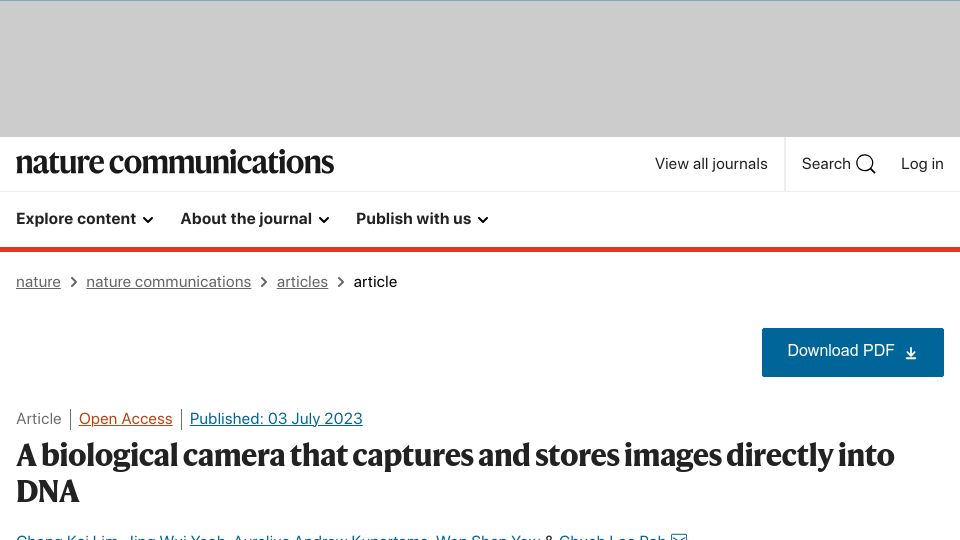 Screenshot of nature.com: A biological camera that captures and stores images directly into DNA