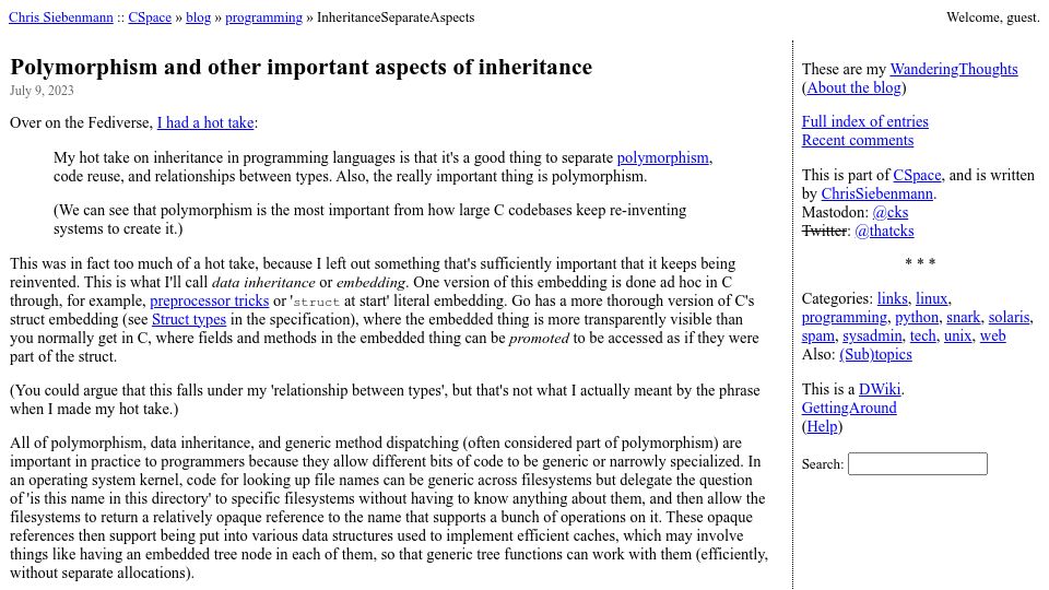 Screenshot of utcc.utoronto.ca: Polymorphism and other important aspects of inheritance