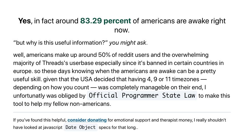 Screenshot of are-the-americans-awake.yusuf.fyi: Are the Americans Awake?